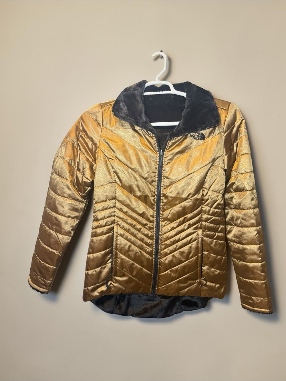 The North Face Women's Metallic Gold Puffer Jacket reversible